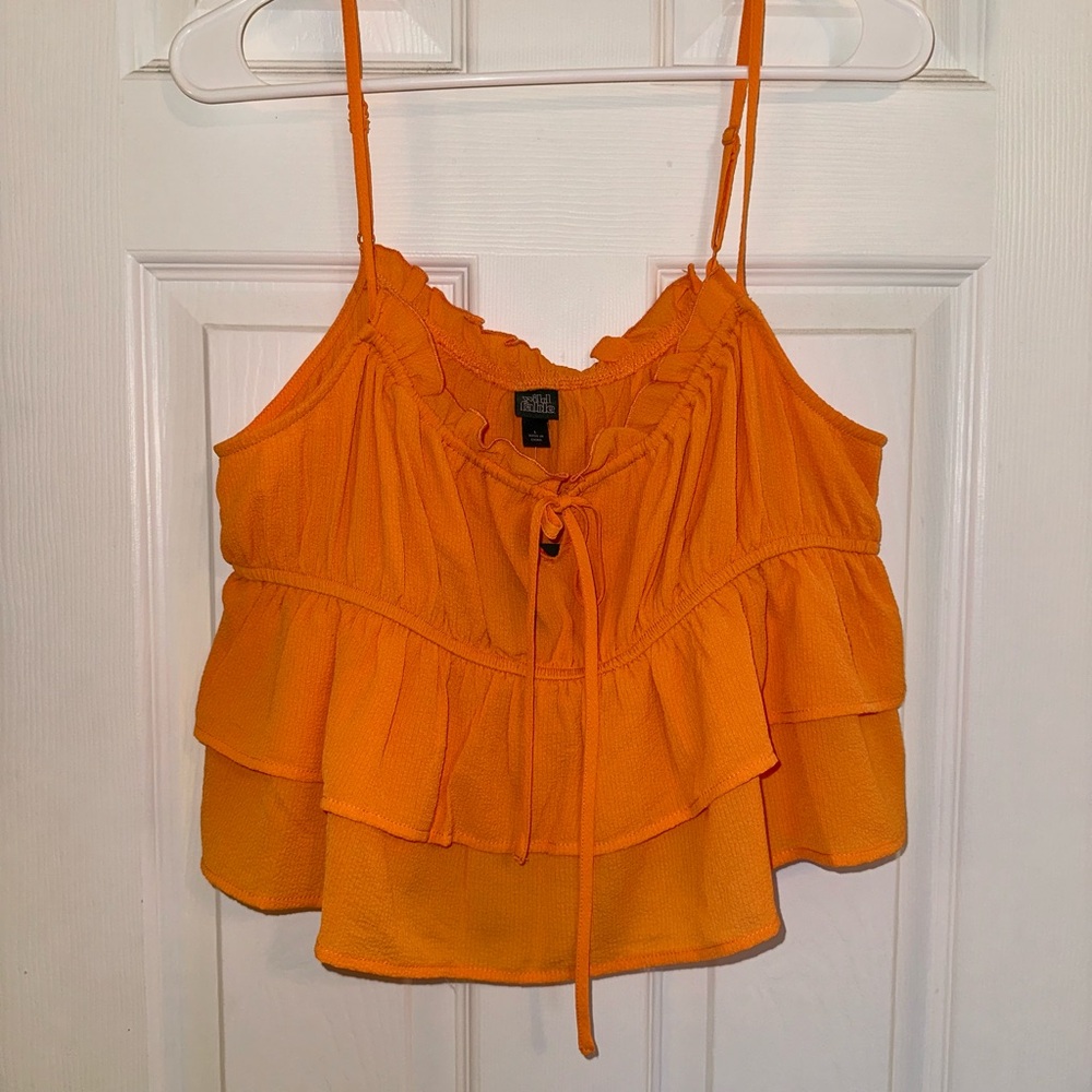 Wild Fable Orange Ruffled Tie Front Top